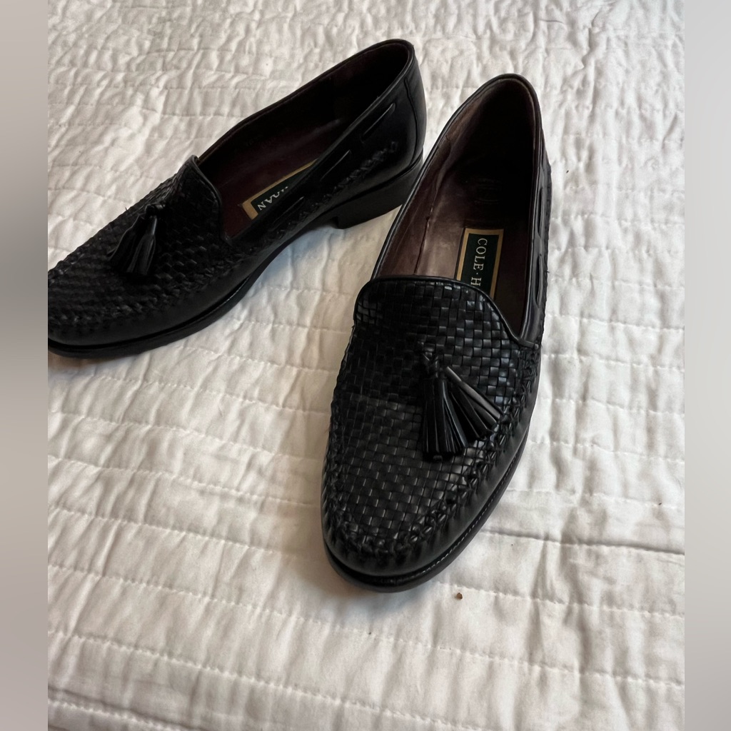 Cole Haan Country Natalee Black Woven Leather Loafers